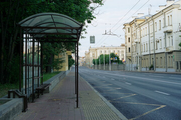 deserted street of a big city in the morning