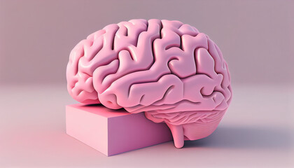 3d render minimal pink brain isolated on white background Ai generated image