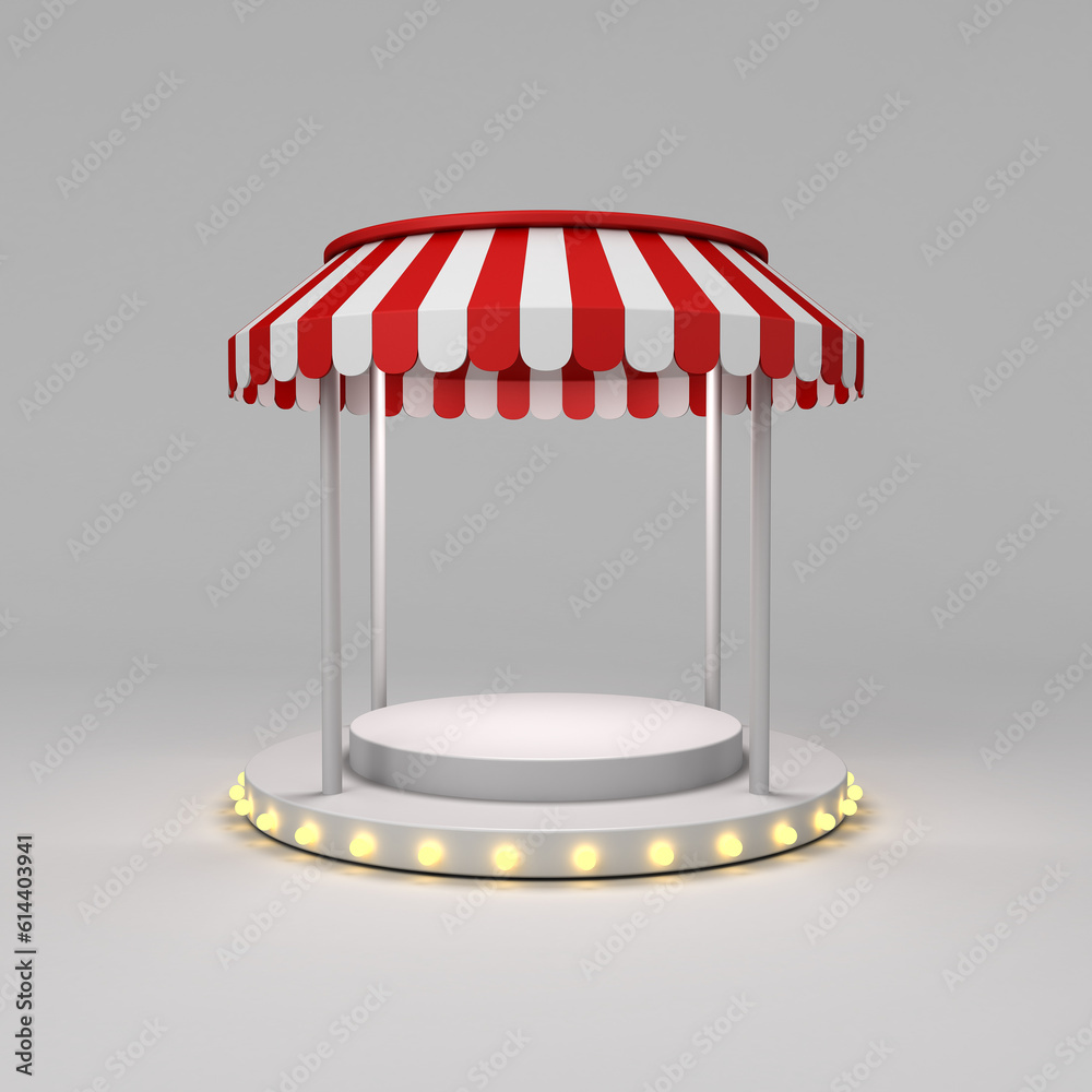 Leinwandbilder blank stage podium pedestal with red white striped dome awning or product display award winning stan