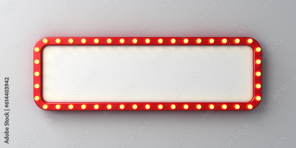 Aufkleber long retro billboard or blank shining signboard with glowing yellow neon light bulbs isolated on whi