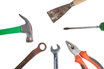 collection of labor worker tools Isolated on a White Background