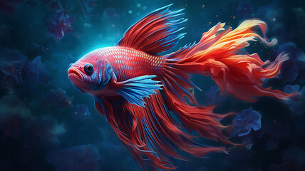 Fototapeta premium Beauty fantasy fighting fish art , Generative AI.
