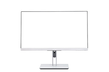 Modern computer monitor isolated on white background with blank screen.