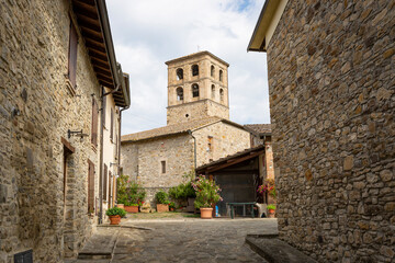 Fototapeta na wymiar church of St Mary of the Assumption in Bardone village, municipality of Terenzo, province of Parma, region Emilia-Romagna, Italy