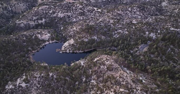 Willow Canyon Arizona Aerial v6 birds eye view drone flyover and around rose canyon lake capturing beautiful rock formation and untouched mountain hilly landscape - Shot with Mavic 3 Cine - March 2022