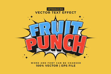 Editable text effect Fruit Punch 3d Cartoon template style premium vector