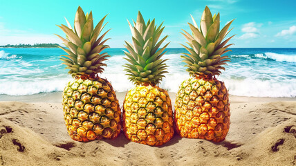 Pineapples by the Shore: Sea Backdrop Evokes a Relaxing Vacation on Sunny Days