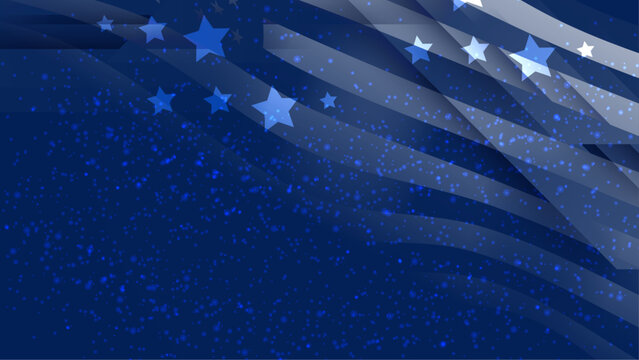 Vector flat waving american flag blue background