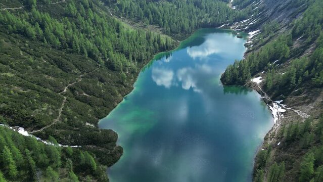 Tauplitz lake Gro&szlig;see in the Austrian Alps during a beautiful day in Spring