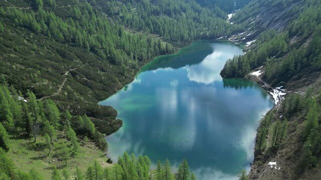 Tauplitz lake Gro&szlig;see in the Austrian Alps during a beautiful day in Spring