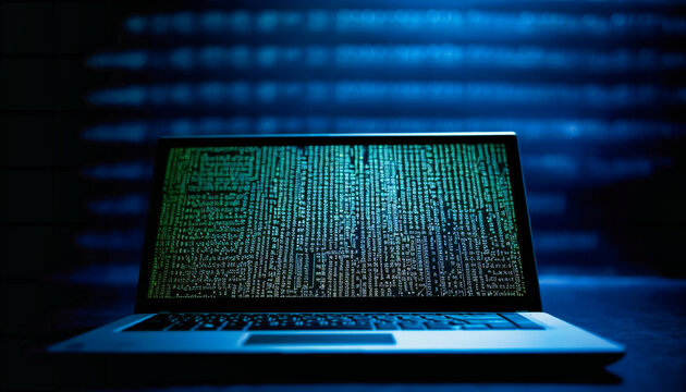 a computer containing many binary codes on a blue background