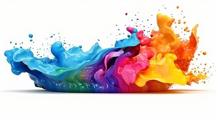 Rainbow paint splash. Isolated on white background. Generative Ai