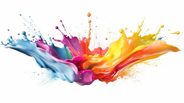 Rainbow paint splash. Isolated on white background. Generative Ai