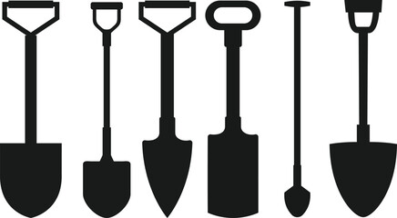 Black silhouette of shovel digging tool icons . shovel digging tool silhouette