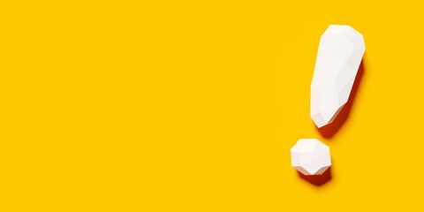 White polygonal low-poly exclamation mark over orange background, idea, solution or communication business concept background with copy space