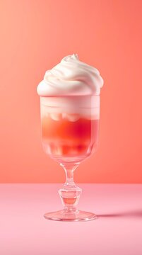 Glass of orange cocktail with whipped cream on pastel orange background. Generative AI.