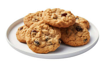 Delicious Plate of Oatmeal Raisin Cookies on a Transparent Background 