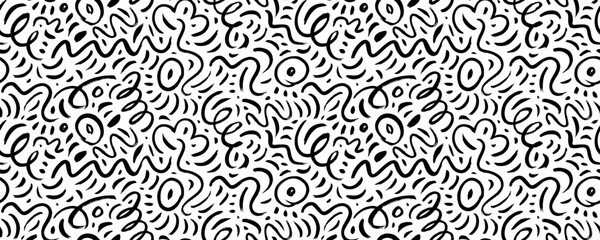 Squiggly lines seamless pattern. Abstract geometric pattern with curved lines, squiggles. Simple childish scribble backdrop. Creative abstract kid drawing. Doodles and scratches banner.