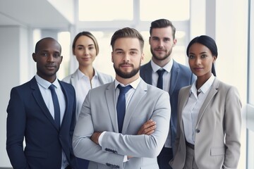 business team businesswoman businessman meeting office teamwork happy portrait together education cheerful colleague group generative ai