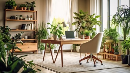 Fototapeta na wymiar Minimalist interior design of living room with sofa and framed posters. Generative AI