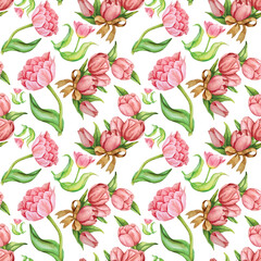 seamless pattern with pink tulips