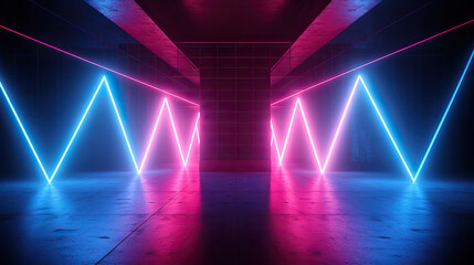Fototapeta na wymiar Cyber Retro Futuristic Neon Tunnel: Glowing Blue and Orange in Concrete Grunge. created with Generative AI