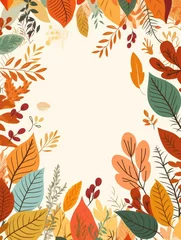 Poster Autumn season illustration. Colorful autumn background with leaves. © megavectors