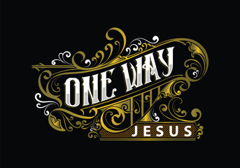 ONE WAY JESUS word T-shirt template design
