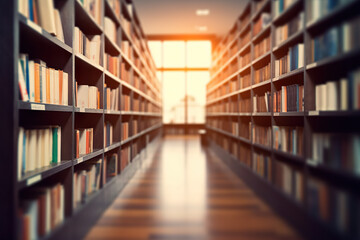 Blurred Serenity Abstract Empty College Library Interior. created with Generative AI
