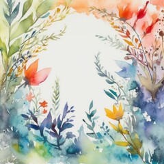 Fototapeta na wymiar Greeting card with watercolor flowers handmade. Colorful background. generative ai