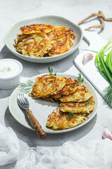 Draniki Potato pancakes in a bowl. 