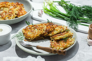 Draniki Potato pancakes in a bowl. 