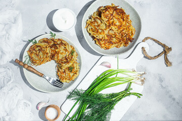 Draniki Potato pancakes in a bowl. 