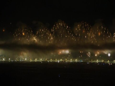 Fireworks on the Copacabana beach Brazil