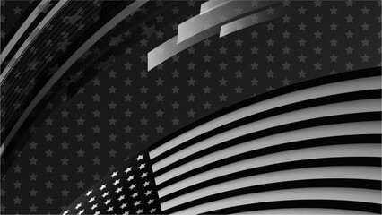 Vector flat waving american flag black background