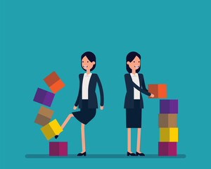 Smiling business building and breaking. Vector illustration business concept