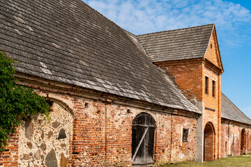 A medieval old ruined castle made by red bricks