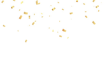 Confetti background. Gold paper pieces and serpentine. Vector party background