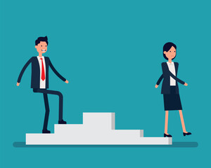 People walking up and down podium. Vector illustration business development concept