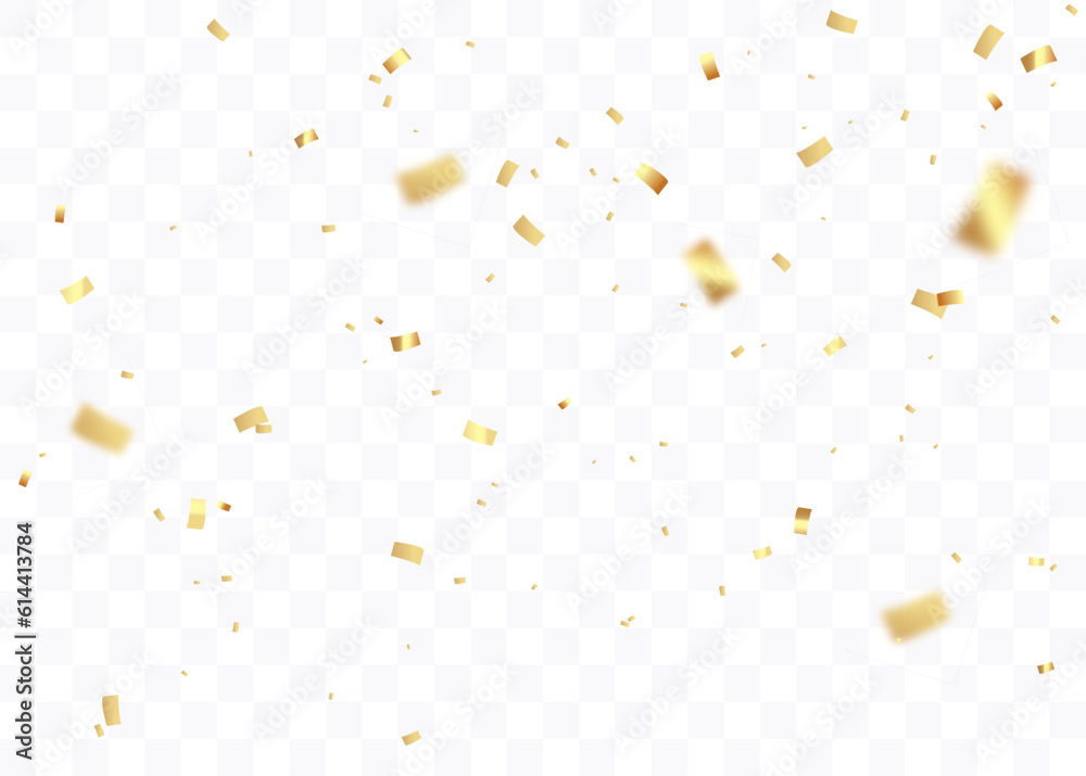 Wall mural confetti background. gold paper pieces and serpentine. vector party background