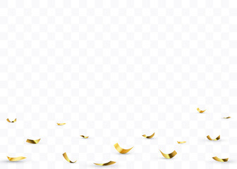 Confetti background. Gold paper pieces and serpentine. Vector party background