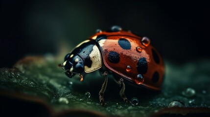 macrophoto of ladybug. Generative AI