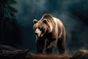 Fototapeta na wymiar Mighty Grizzly Bear in its Habitat. The power and grandeur of one of nature's most iconic creatures. Raw beauty of the grizzly bear as it commands its domain, evoking both admiration and respect.
