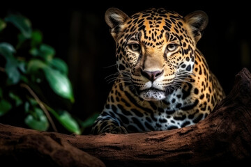 Obraz premium Jaguar with the intensity of its gaze, power and grace, a symbol of strength and stealth in the wilderness.