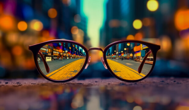 AI generated a crisp, clear view of a city street as seen through glasses.