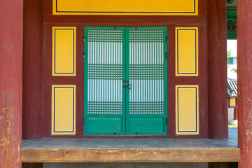wooden door in building