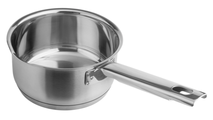 Stainless steel cooking pot, isolated on white background, full depth of field