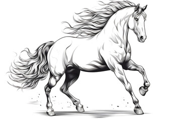 Posing white horse drawing