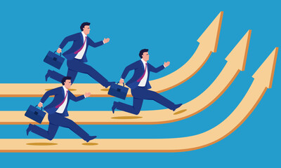 Obraz premium Profit growth, business man running in the direction of the arrow, concept illustration of performance improvement.