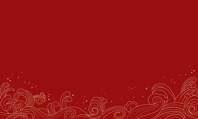 Red vector background with lines and waves